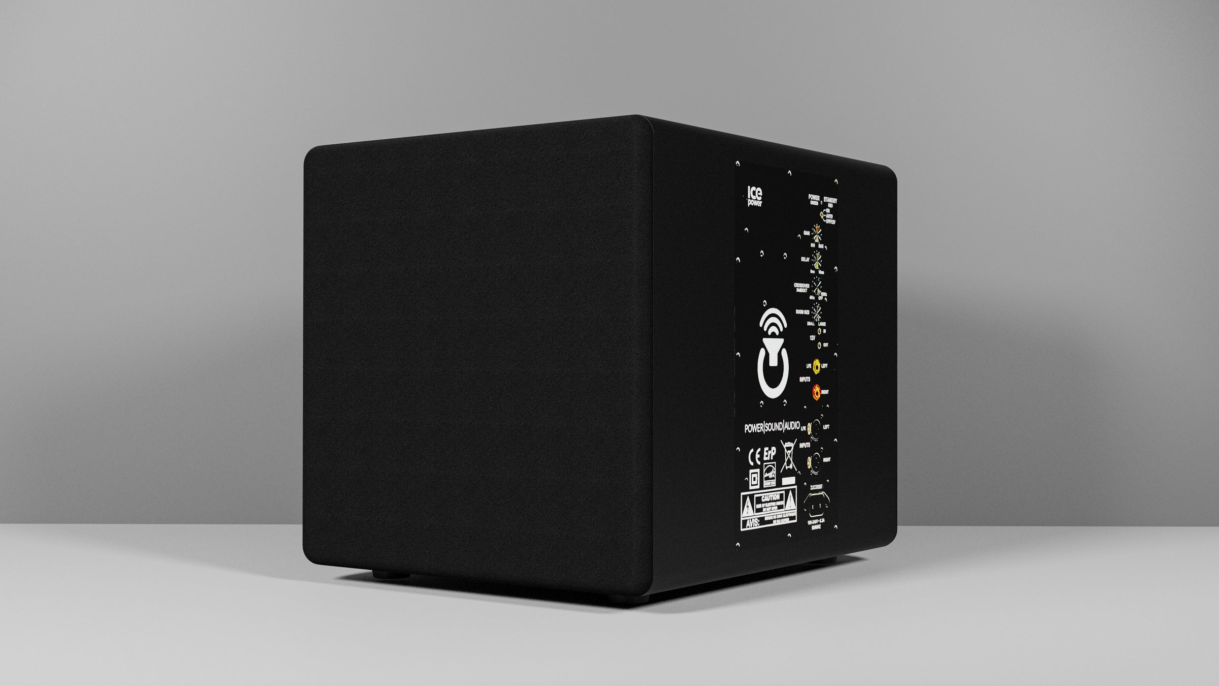 close up view of the s24 subwoofer at a quarter turn